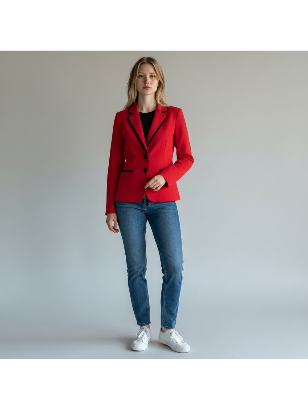 Jones Studio Blazer Women 8 Red Button Up Collared Long Sleeve Career Classic